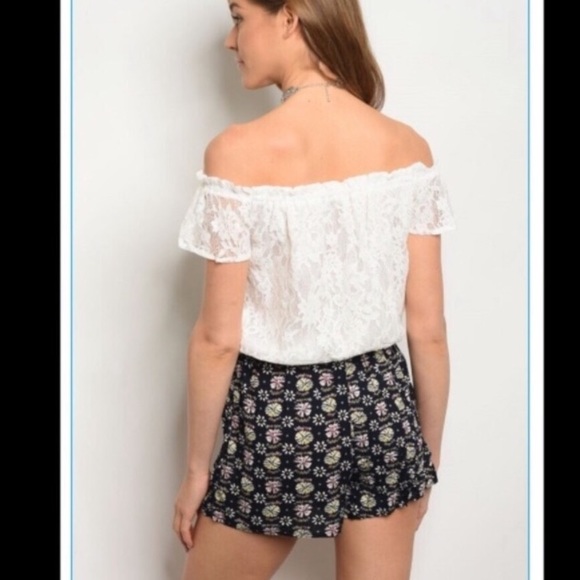 NWT Miss Morena lace romper off shoulder floral - Picture 2 of 5